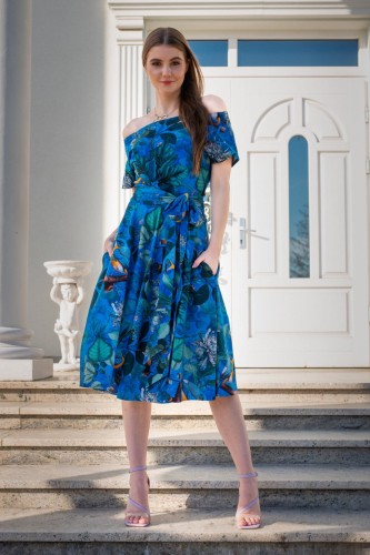 Sukienka MIDI w kwiaty, sukienka łódka - OKEE - NS (6).jpg