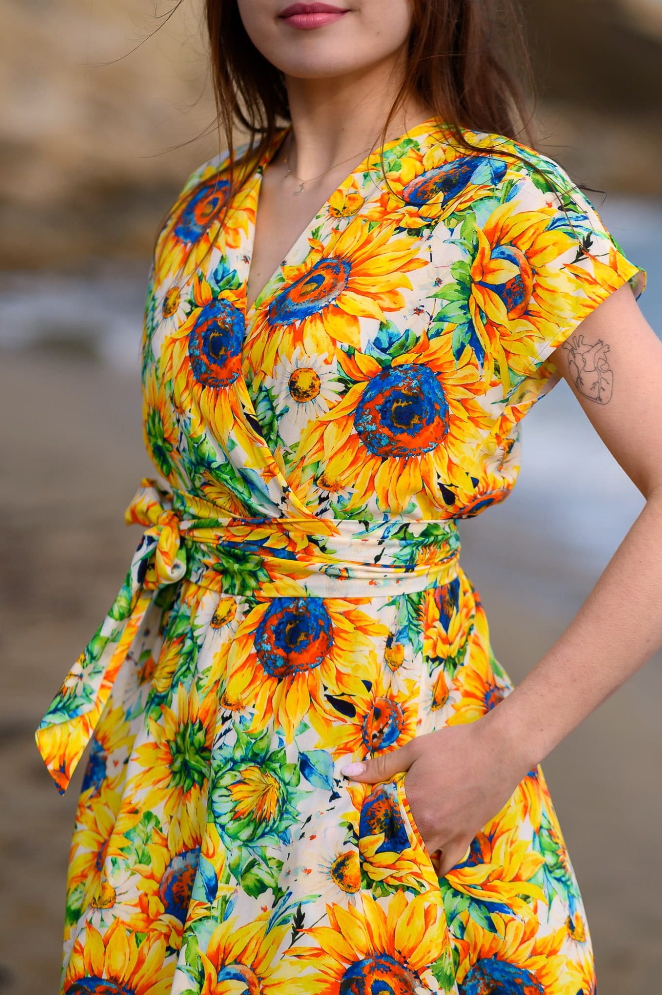 Sukienka Kimono MIDI -  Słonecznikowe lato