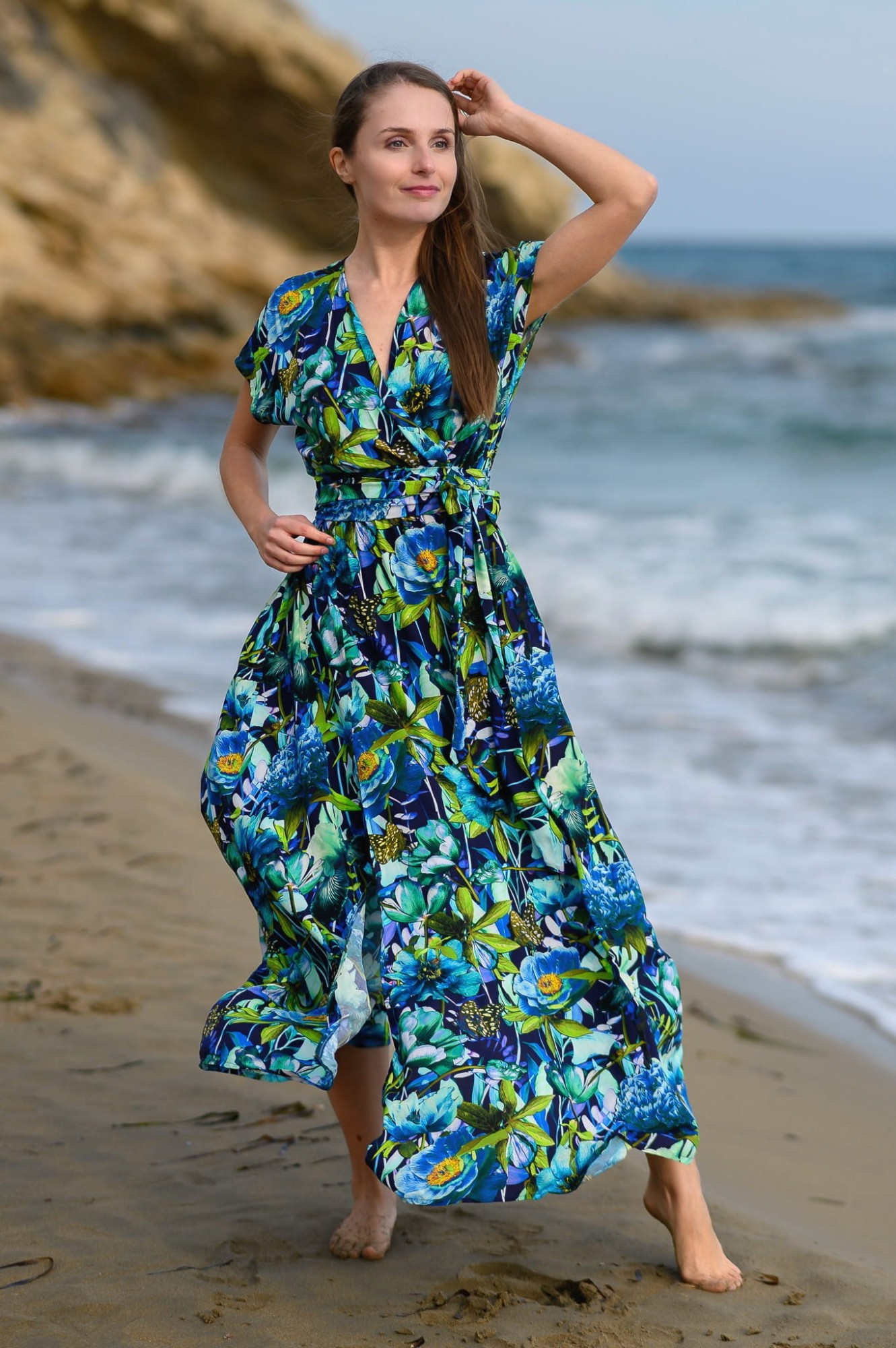 Sukienka Kimono MAXI - Rozkwit błękitu