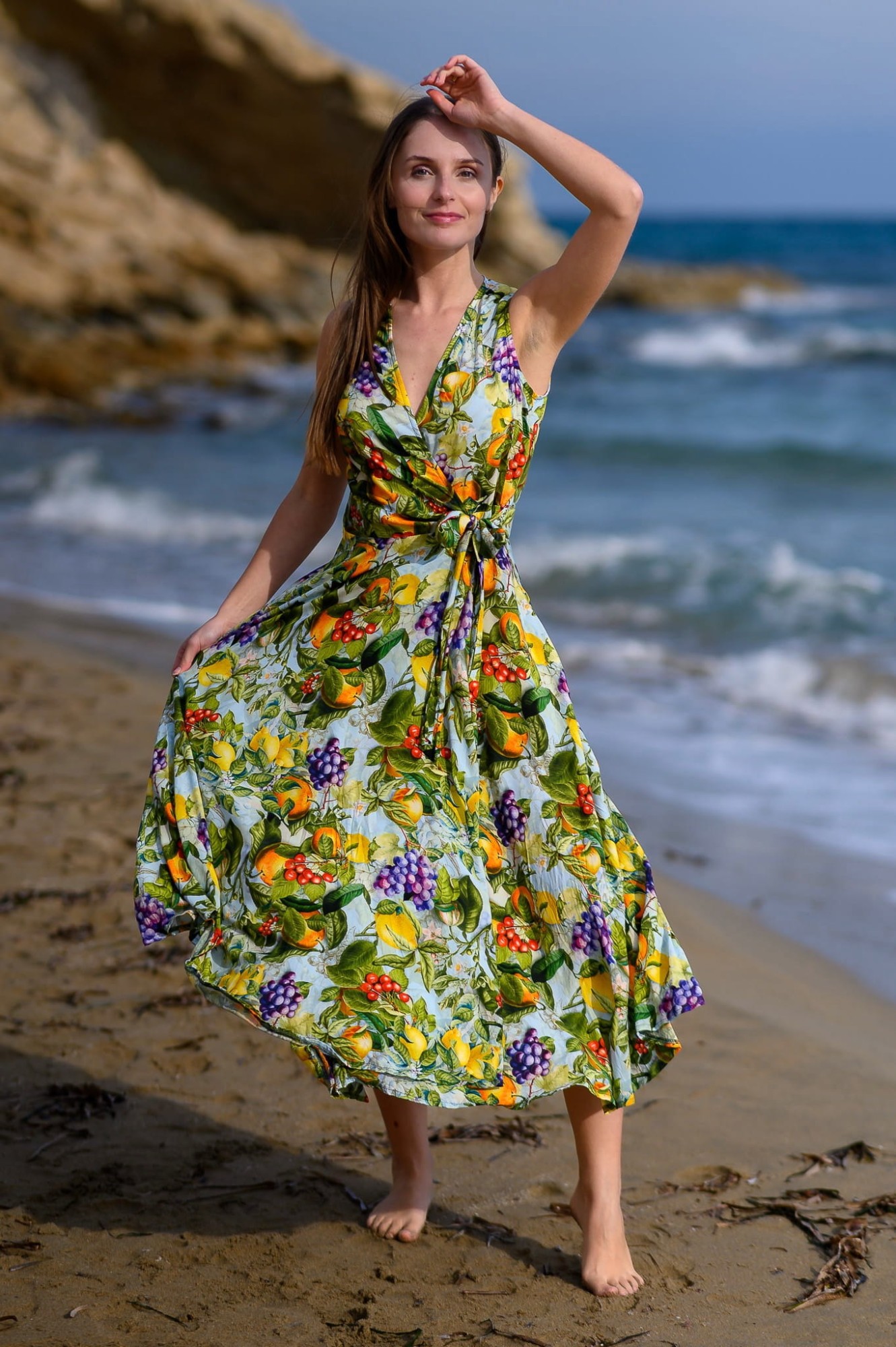 Sukienka wiązana Midi bez rękawa - Lemoniada