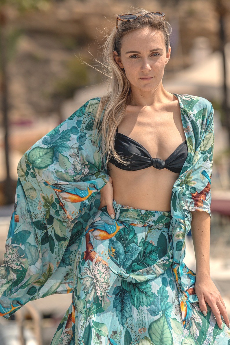 Kimono krótkie - Miętowe Sikorki