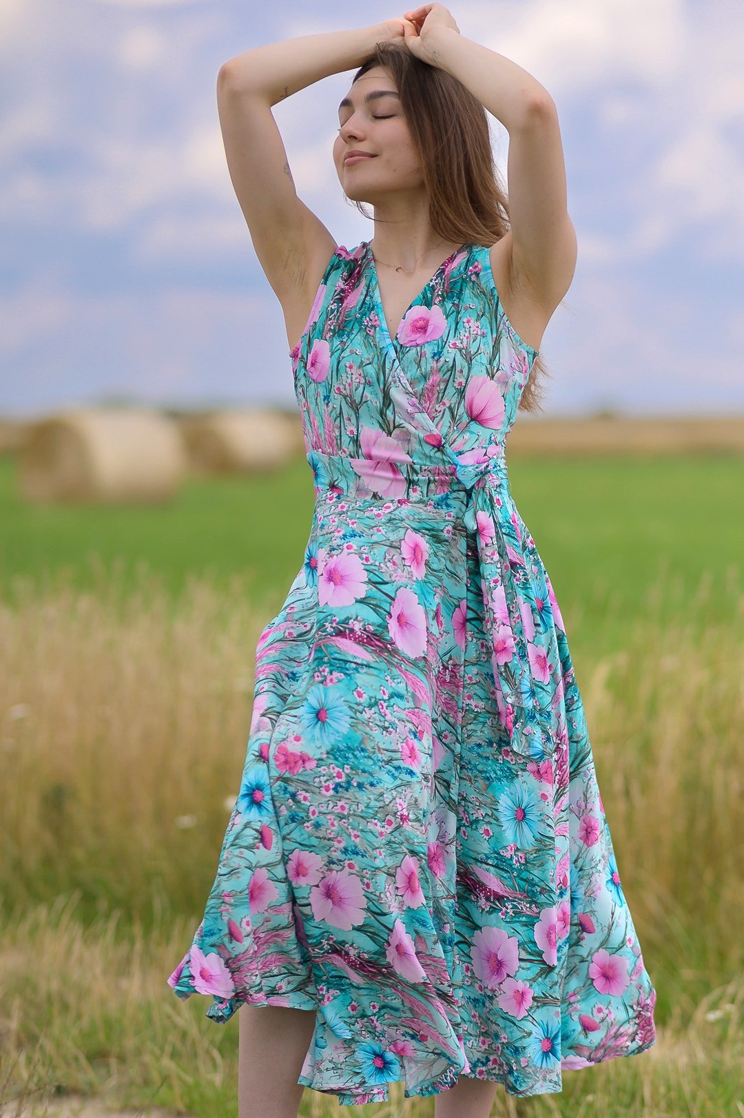 Sukienka wiązana Midi bez rękawa - Syreni Śpiew