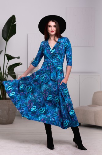 Bawełniana sukienka w kwiaty MIDI - OKEE - Polskie sukienki (2).jpg