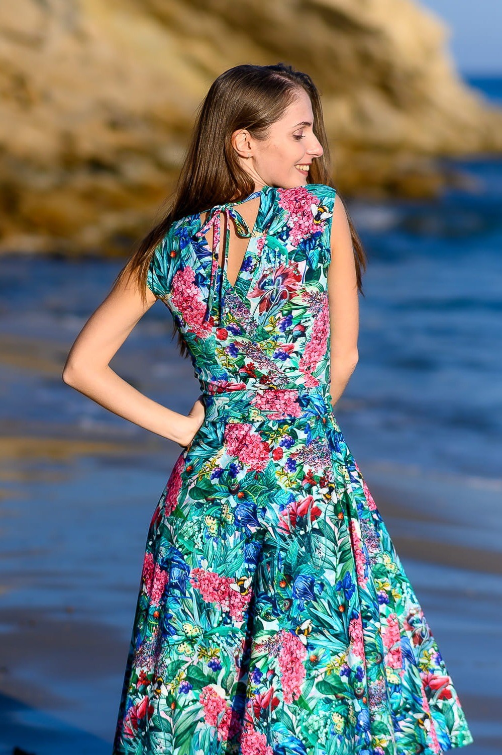 Sukienka midi rękaw motylek - Wiosenna symfonia