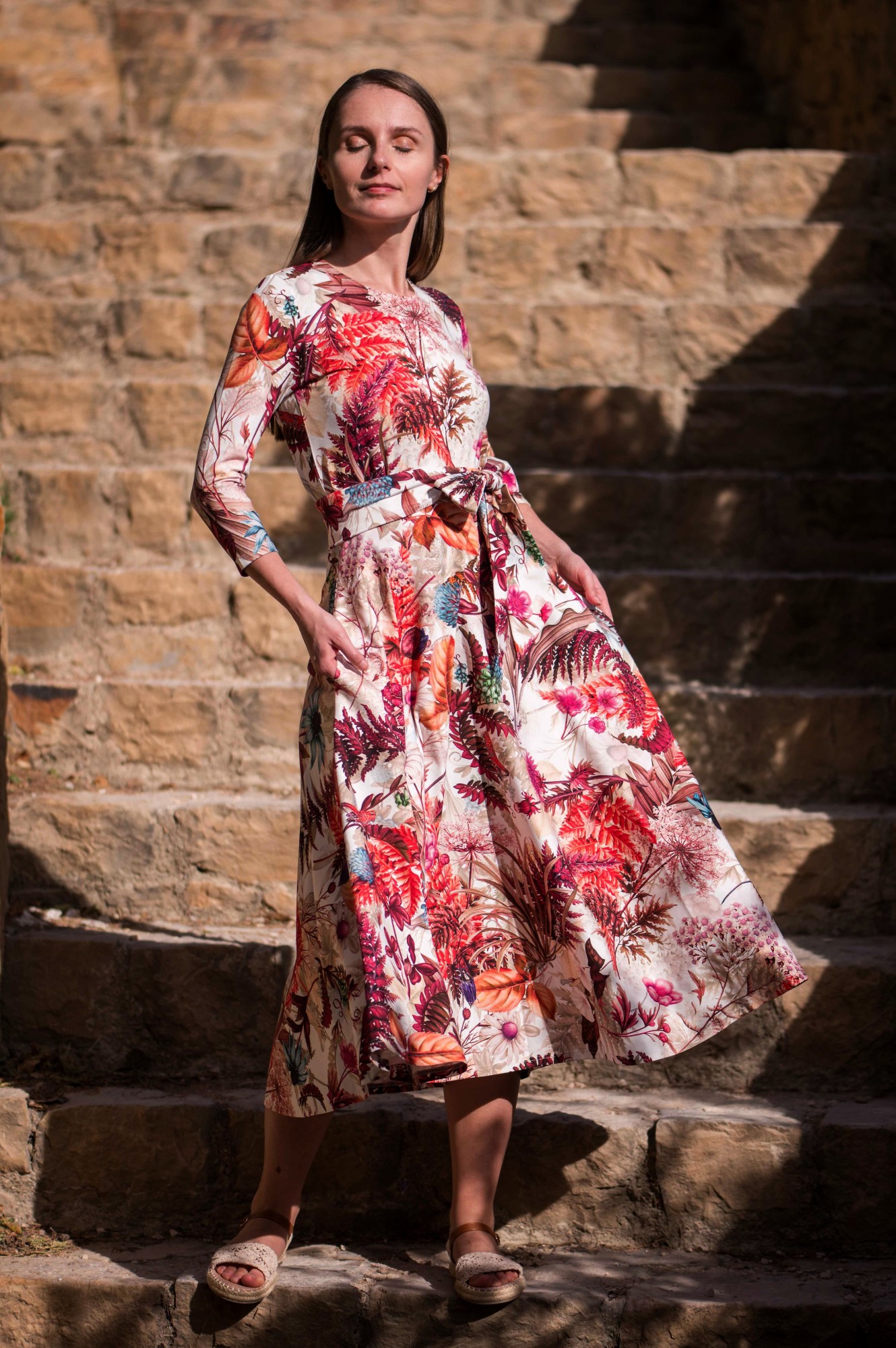 Sukienka Bawełniana SIMPLE - Paprocie i koniczyny