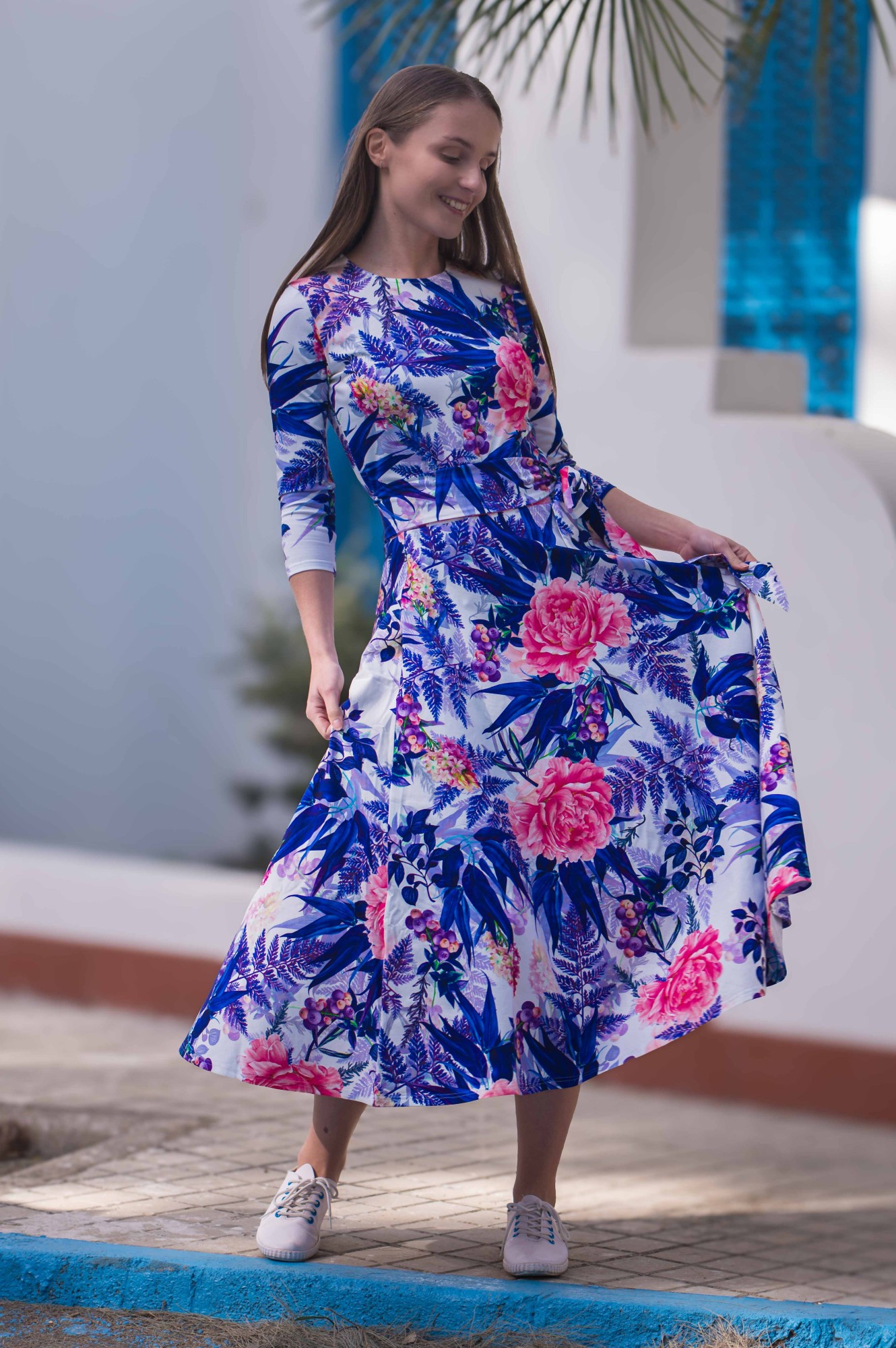 Sukienka Bawełniana SIMPLE - Kobaltowy blask