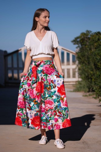 Spódnica MIDI w kwiaty - OKEE bawełniana rozkloszowana spódnica (113).jpg