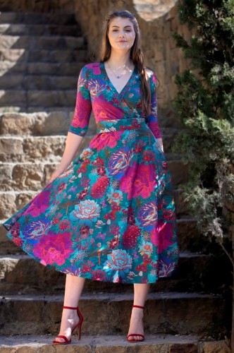 Bawełniana sukienka kopertowa MIDI - OKEE sukienki