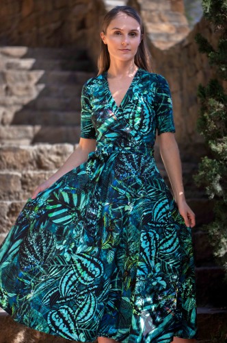 Sukienka Midi zakryte plecy krótki rękaw - Bałtyk