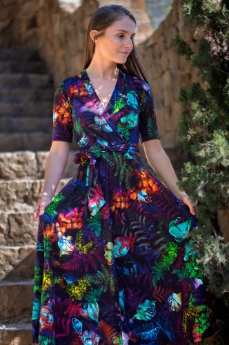 Sukienka Midi zakryte plecy krótki rękaw - Make a wish