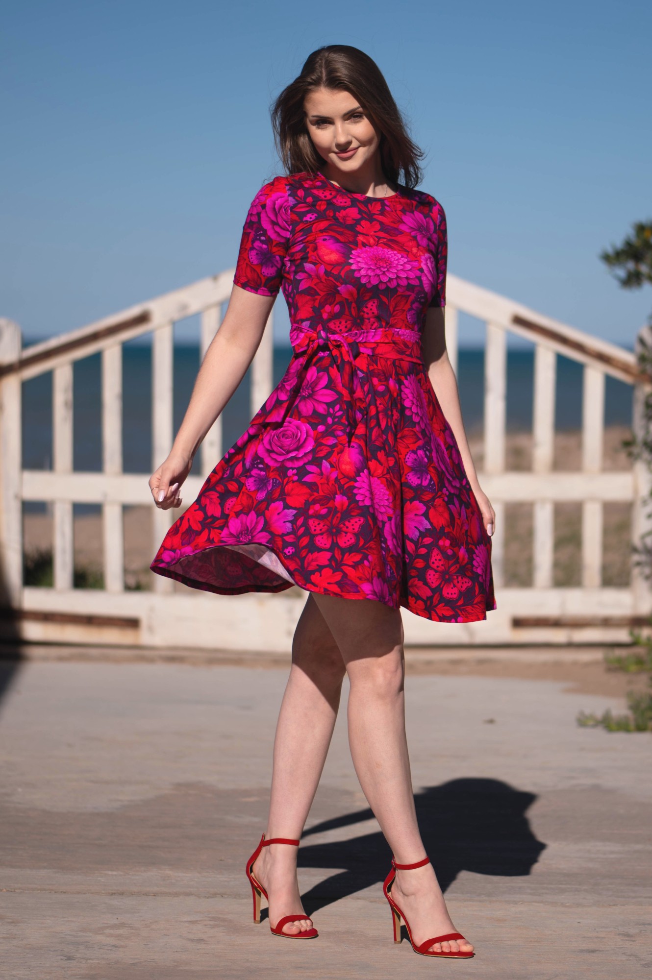 Sukienka Simple MINI krótki rękaw - Magenta