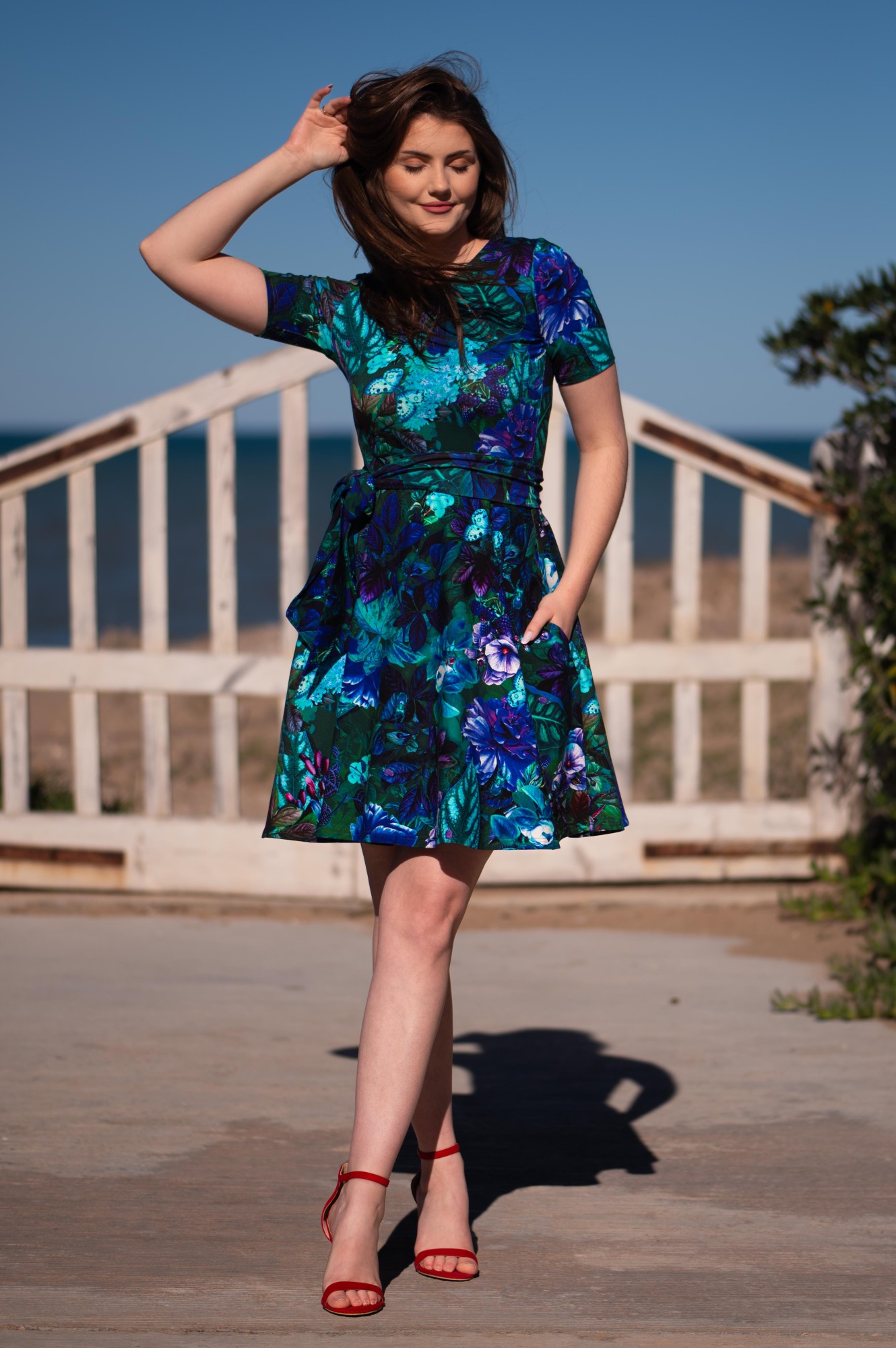 Sukienka Simple MINI krótki rękaw - Morska głębia