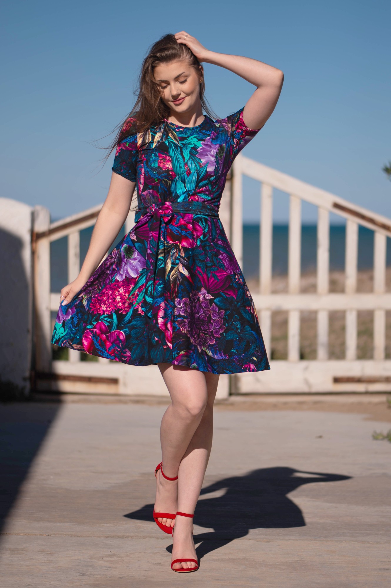 Sukienka Simple MINI krótki rękaw - Sweet peony