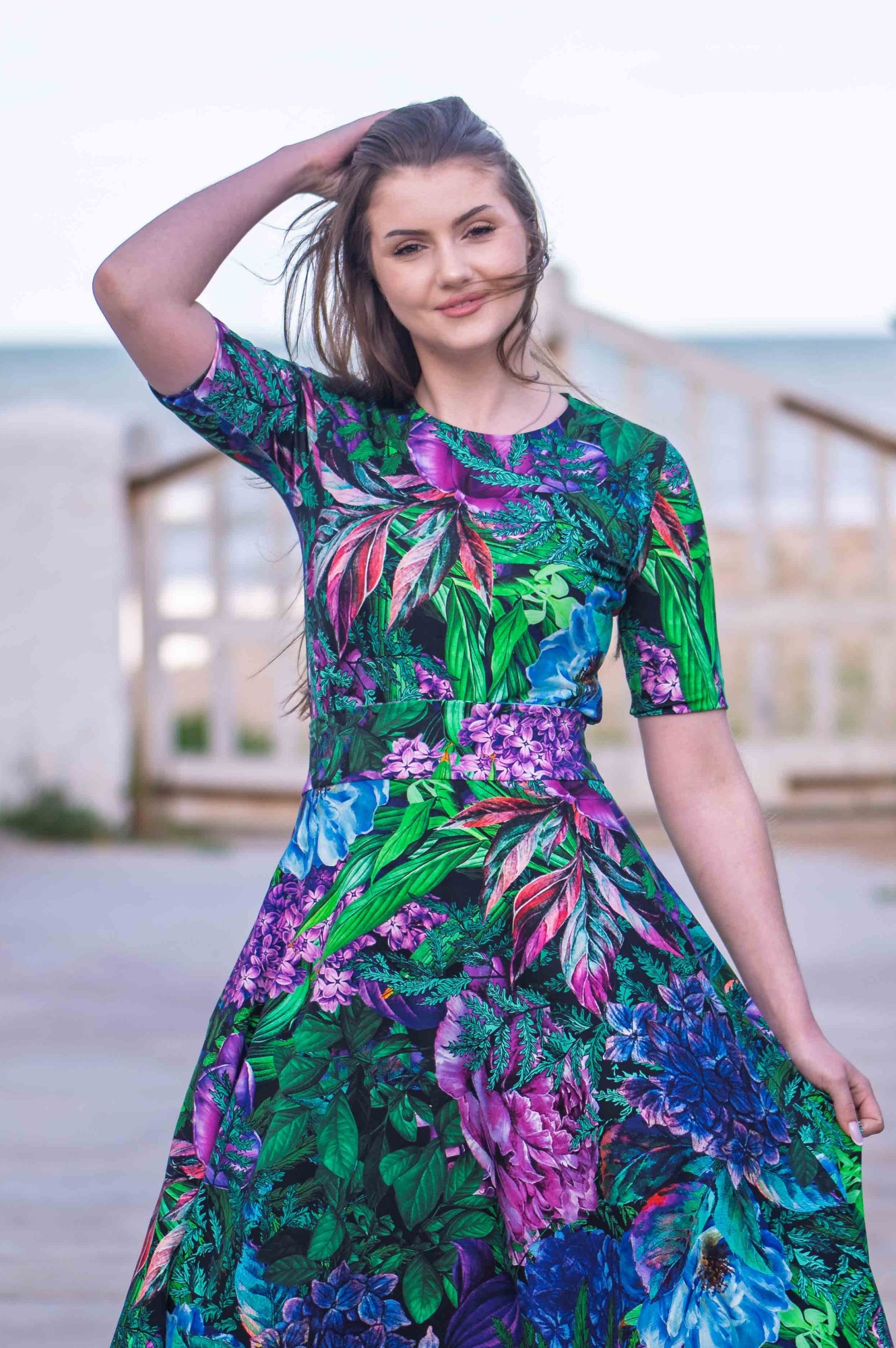 Sukienka Simple MINI krótki rękaw - Wild Peony