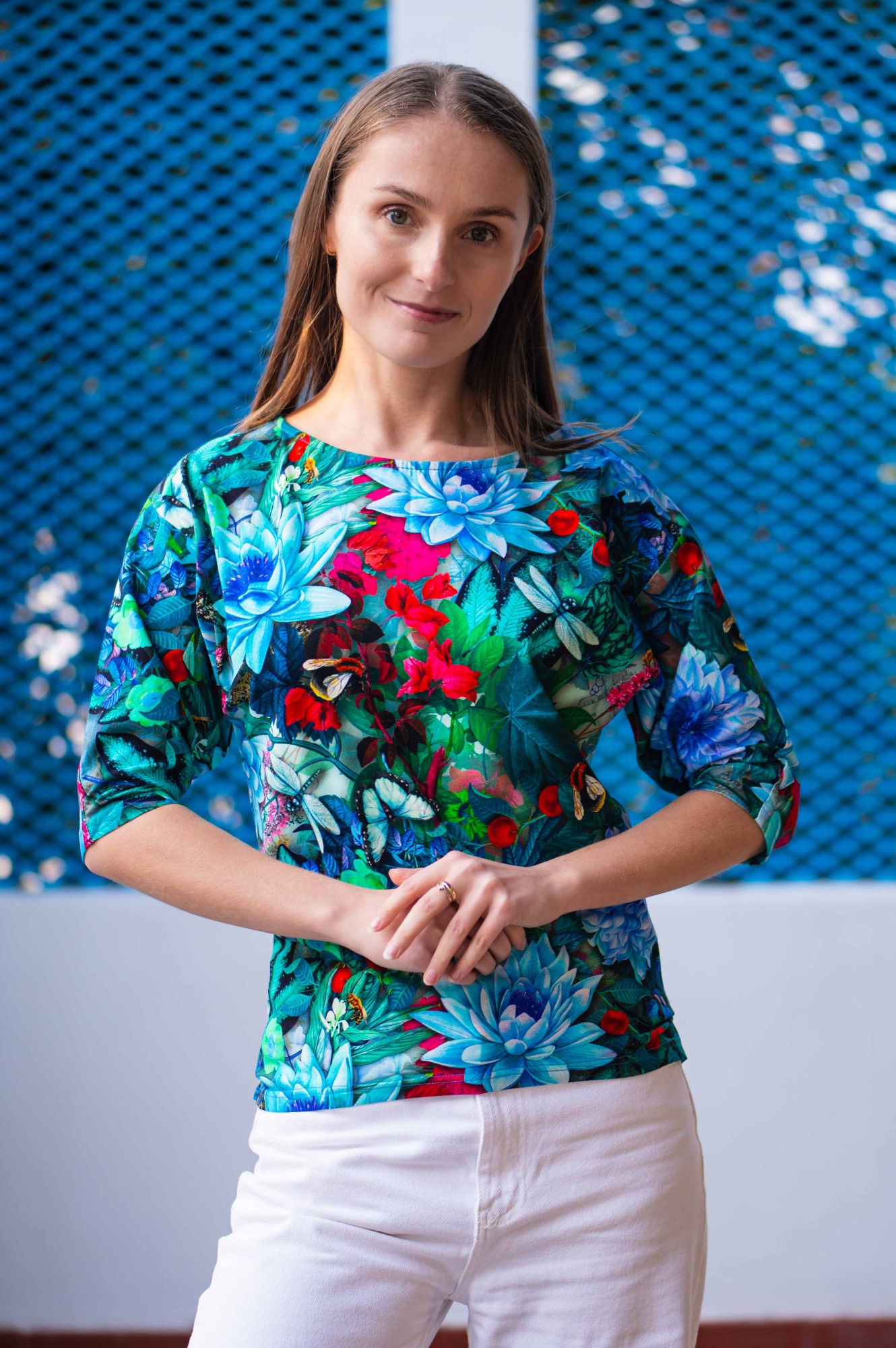 Bluzka bawełniana Sensual - Błękitne astry