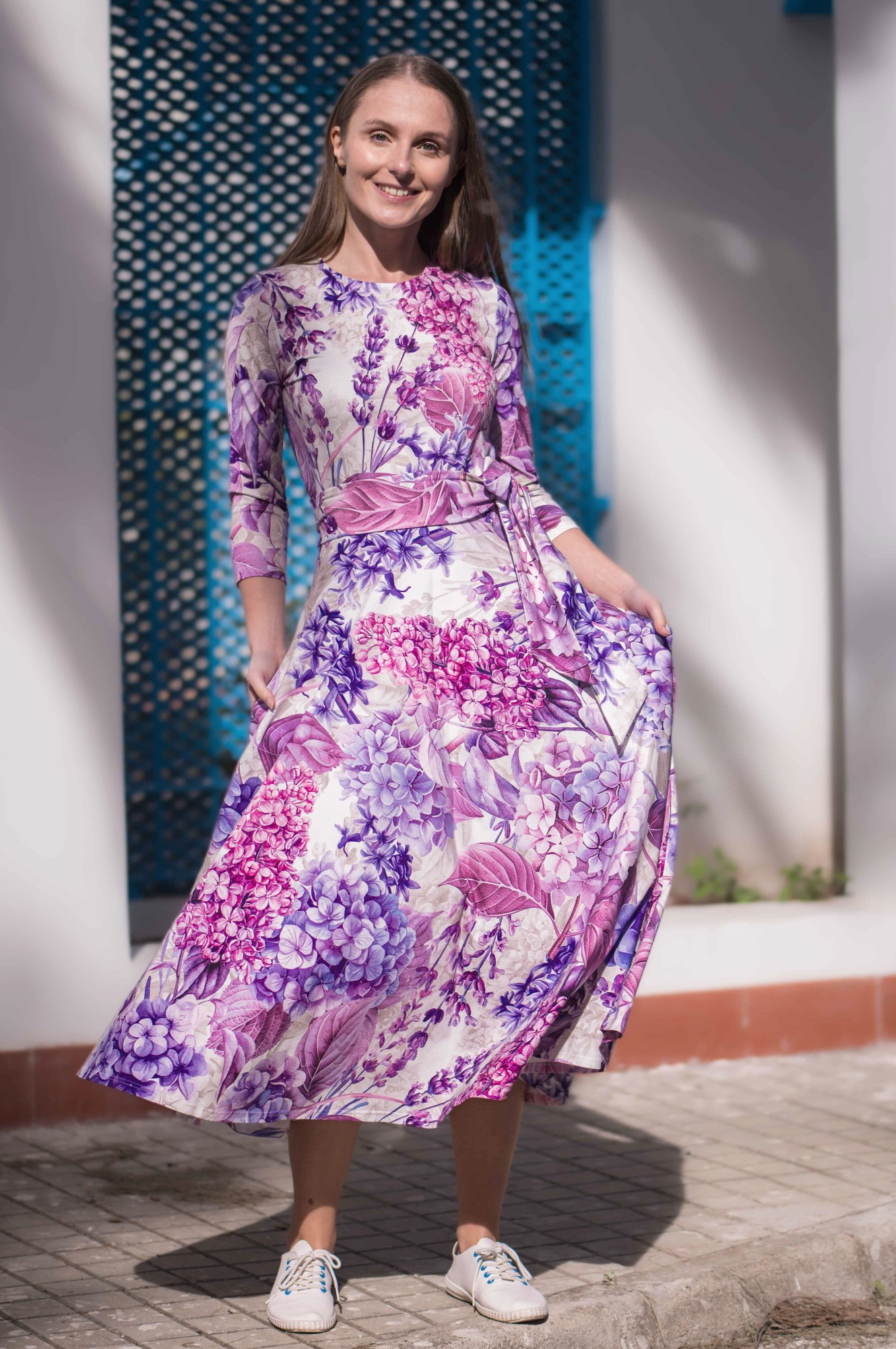 Sukienka Bawełniana SIMPLE - Liliowe hortensje