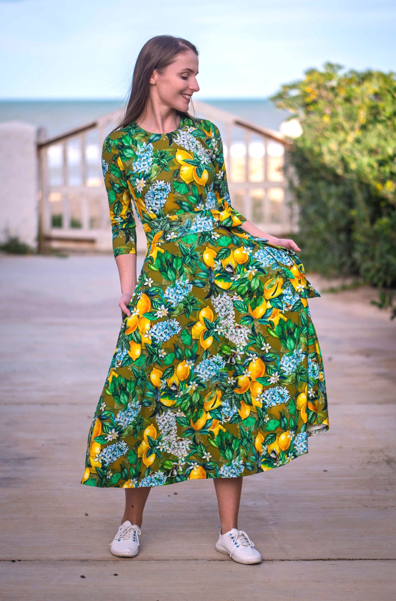 Sukienka Bawełniana SIMPLE - Cytrynowa bazylia