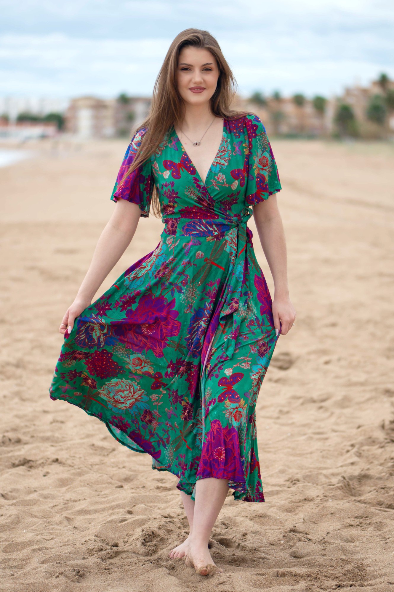 Sukienka wiązana Midi krótki rękaw - Sekret Oceanu