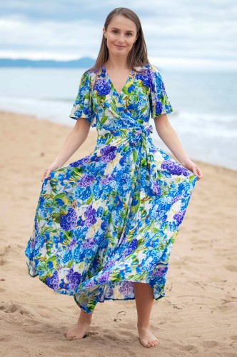 Sukienka wiązana Midi krótki rękaw - Letnia bryza