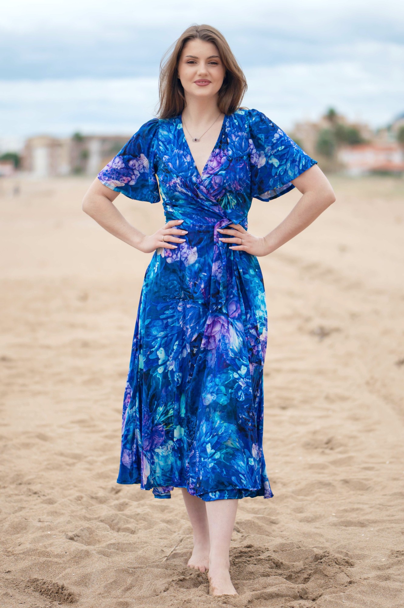 Sukienka wiązana Midi krótki rękaw - Windy Storm