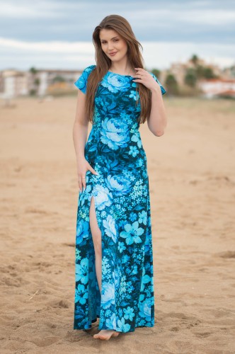 Sukienka MAXI z dekoltem w łódkę - Niebiańska Łąka