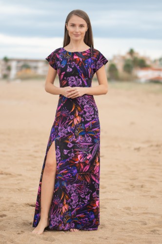 Sukienka MAXI z dekoltem w łódkę - Purple Rain