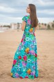Sukienka MAXI z dekoltem w łódkę - Zaczarowany turkus
