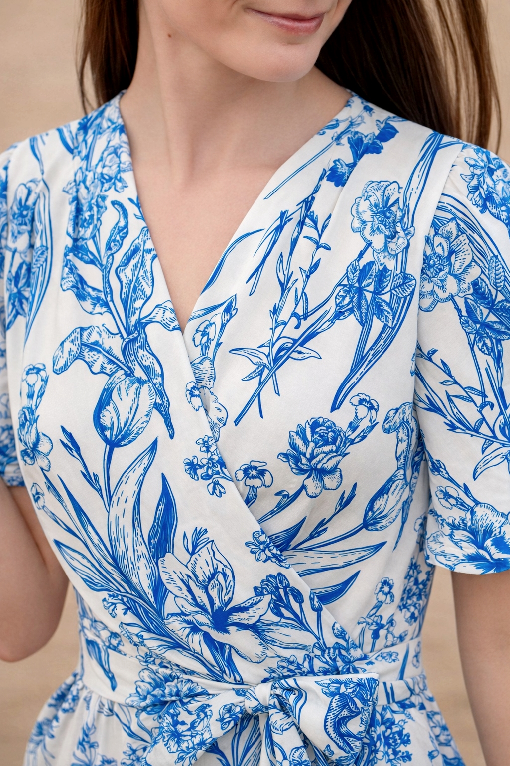 Sukienka taliowana MIDI rękaw klosz - Niebieska Harmonia