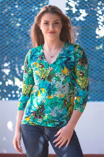 Bawełniana bluzka w kwiaty - dekolt V - OKEE (131).jpg