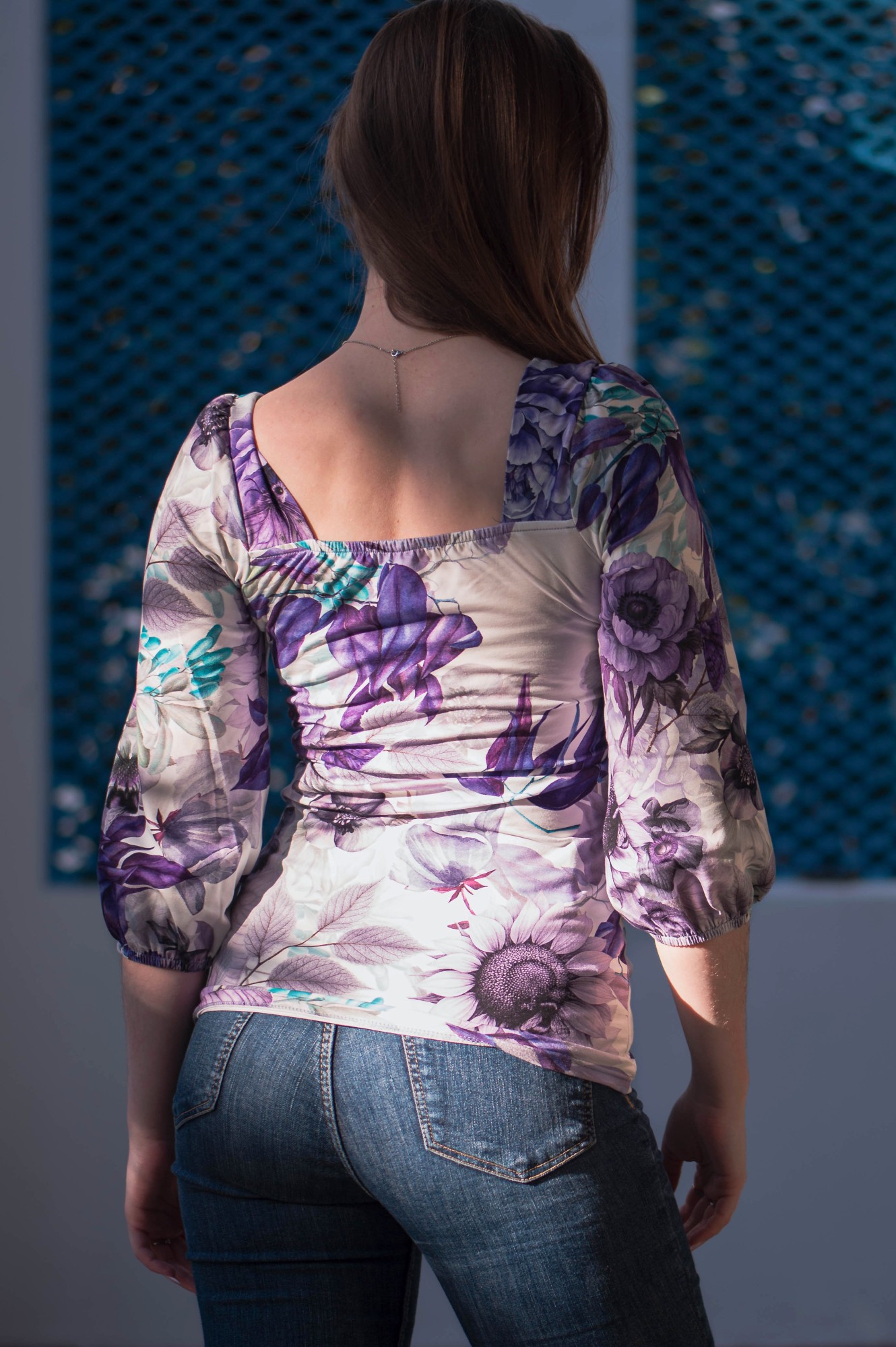 Bluzka bawełniana HEART - Purple meadow