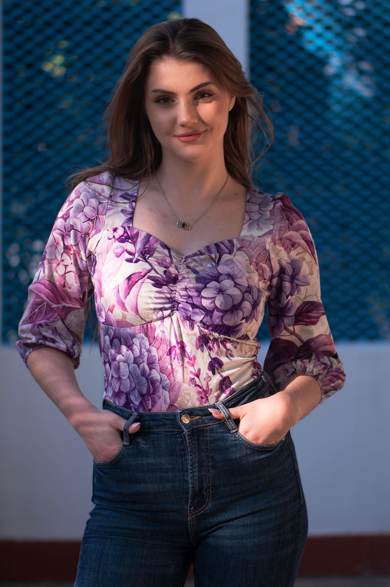 Bluzka bawełniana HEART - Liliowe hortensje