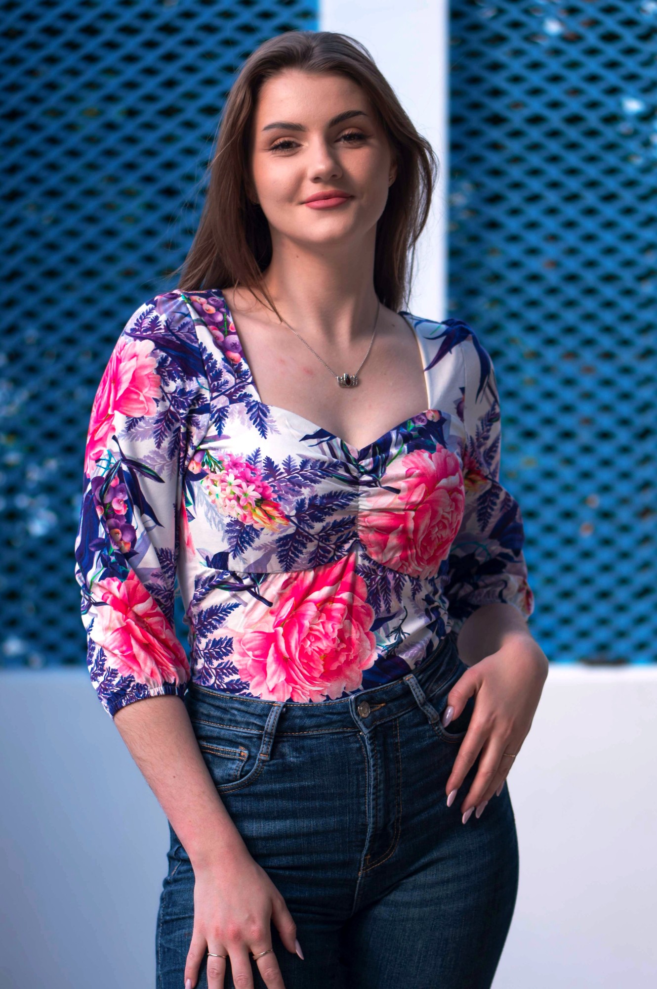 Bluzka bawełniana HEART - Kobaltowy blask