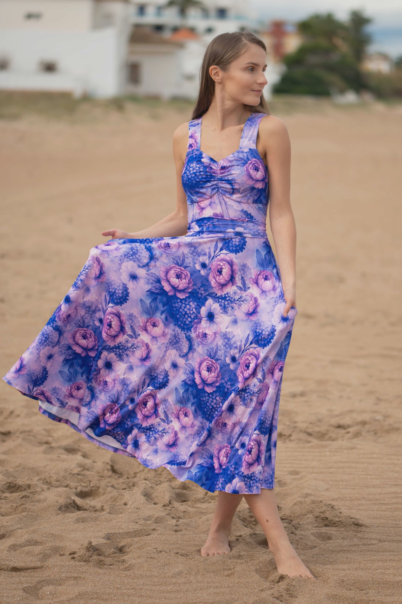 Sukienka wiskozowa HEART na ramiączkach - Violet Mist