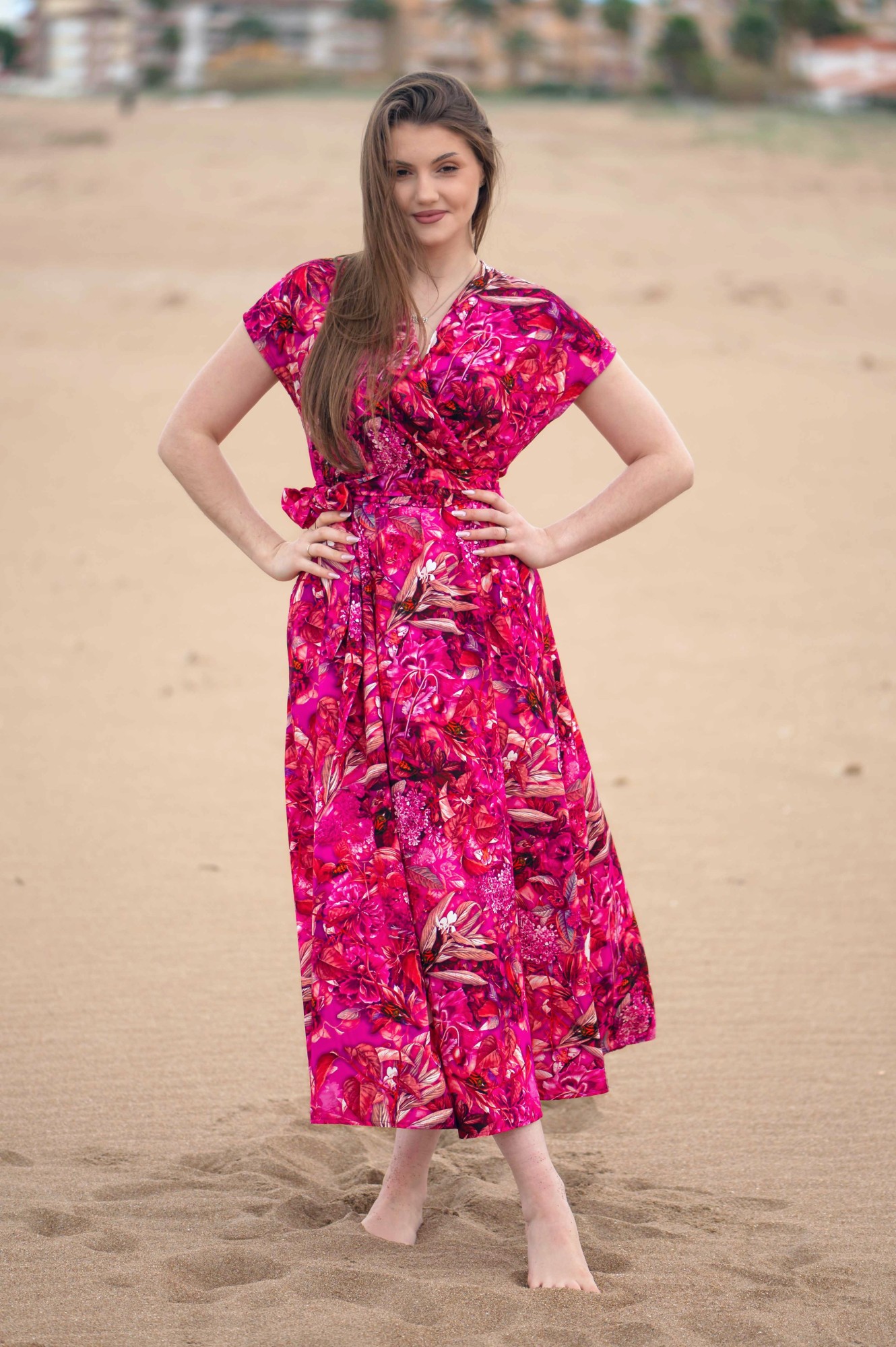 Sukienka Kimono MIDI -  Różowy szał