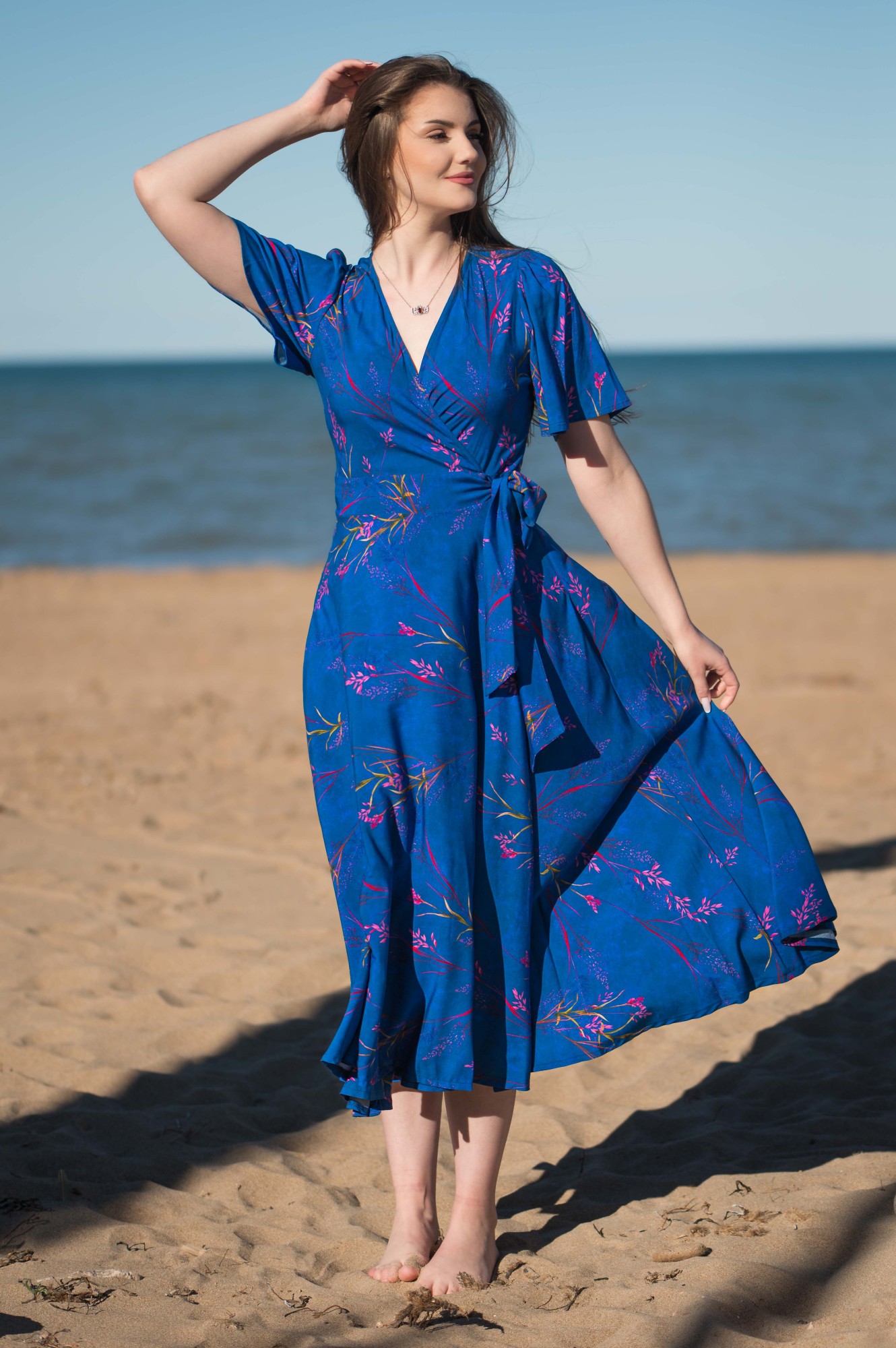 Sukienka wiązana Midi krótki rękaw - Wieczorowa subtelność