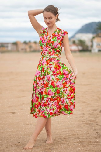 Wiskozowa sukienka MIDI w kwiaty - OKEE (40).jpg