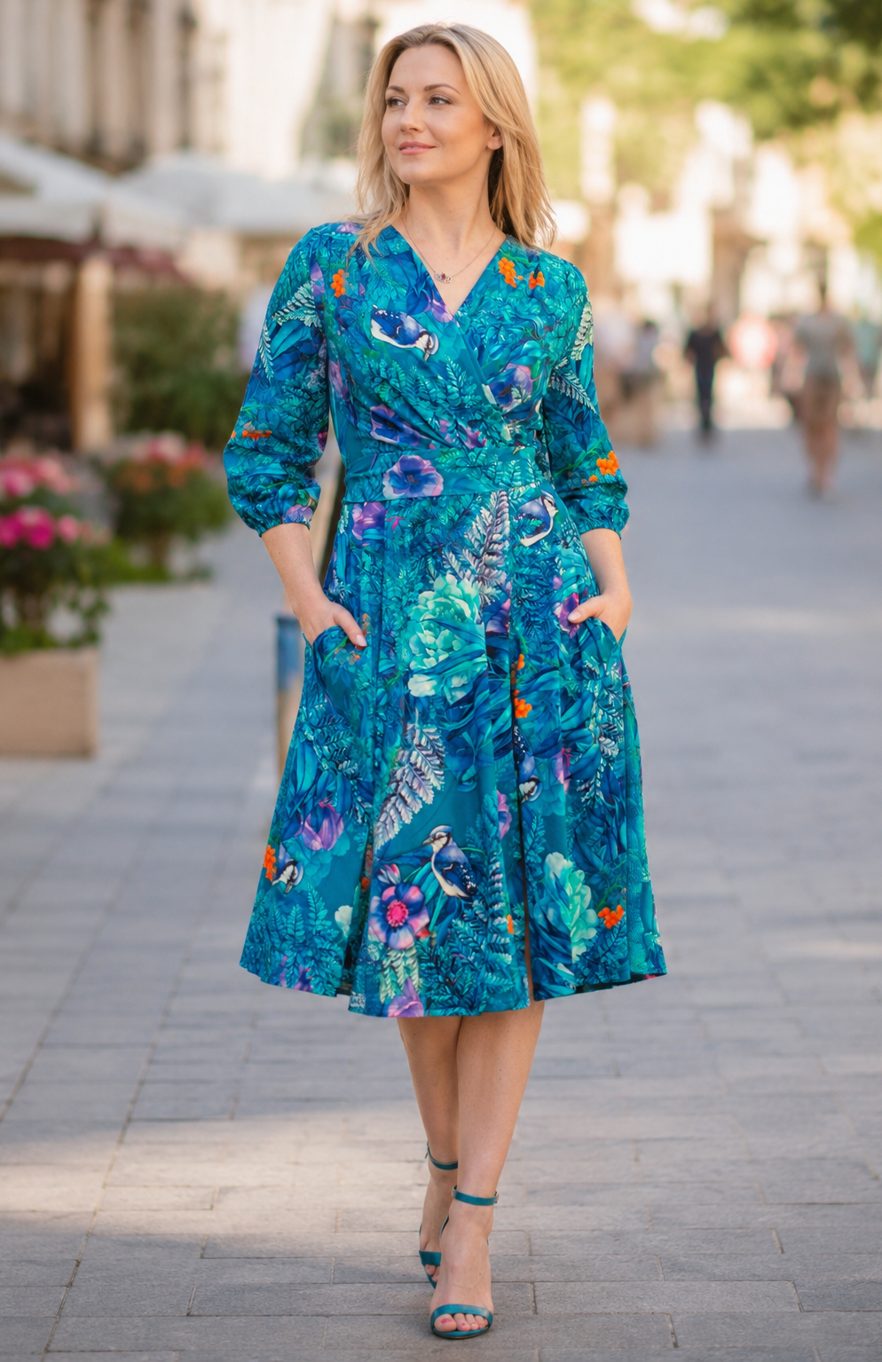 Sukienka Midi taliowana - Eden Turquoise