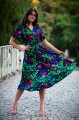 Sukienka Midi taliowana krótki rękaw - Szmaragdowe żuki