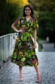 Sukienka Midi taliowana krótki rękaw - Tropical Green