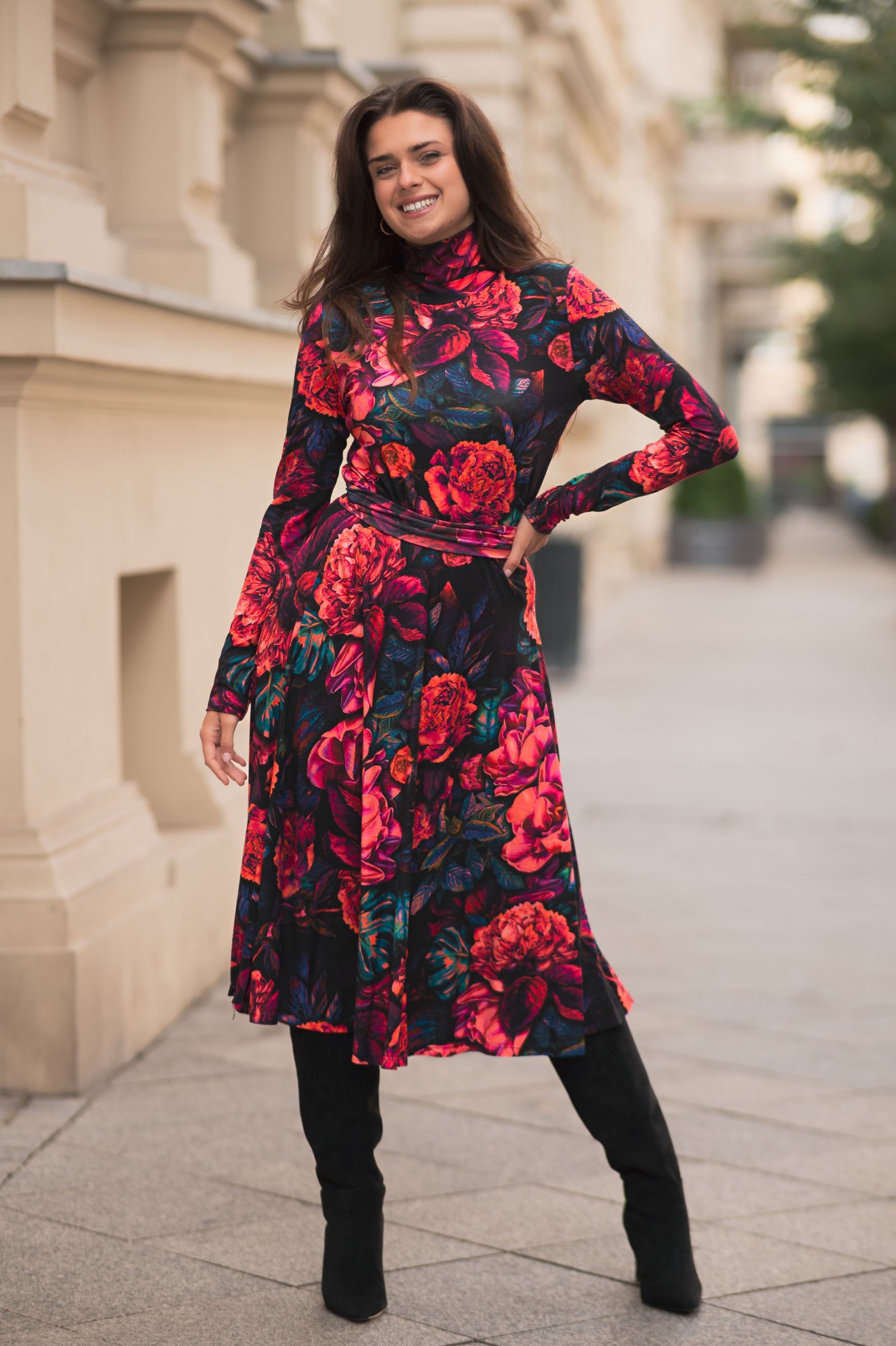 Sukienka wiskozowa z golfem - Rosy sunset