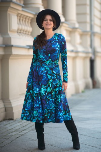 Niebieska Sukienka wiskozowa SIMPLE - Blue rapsody