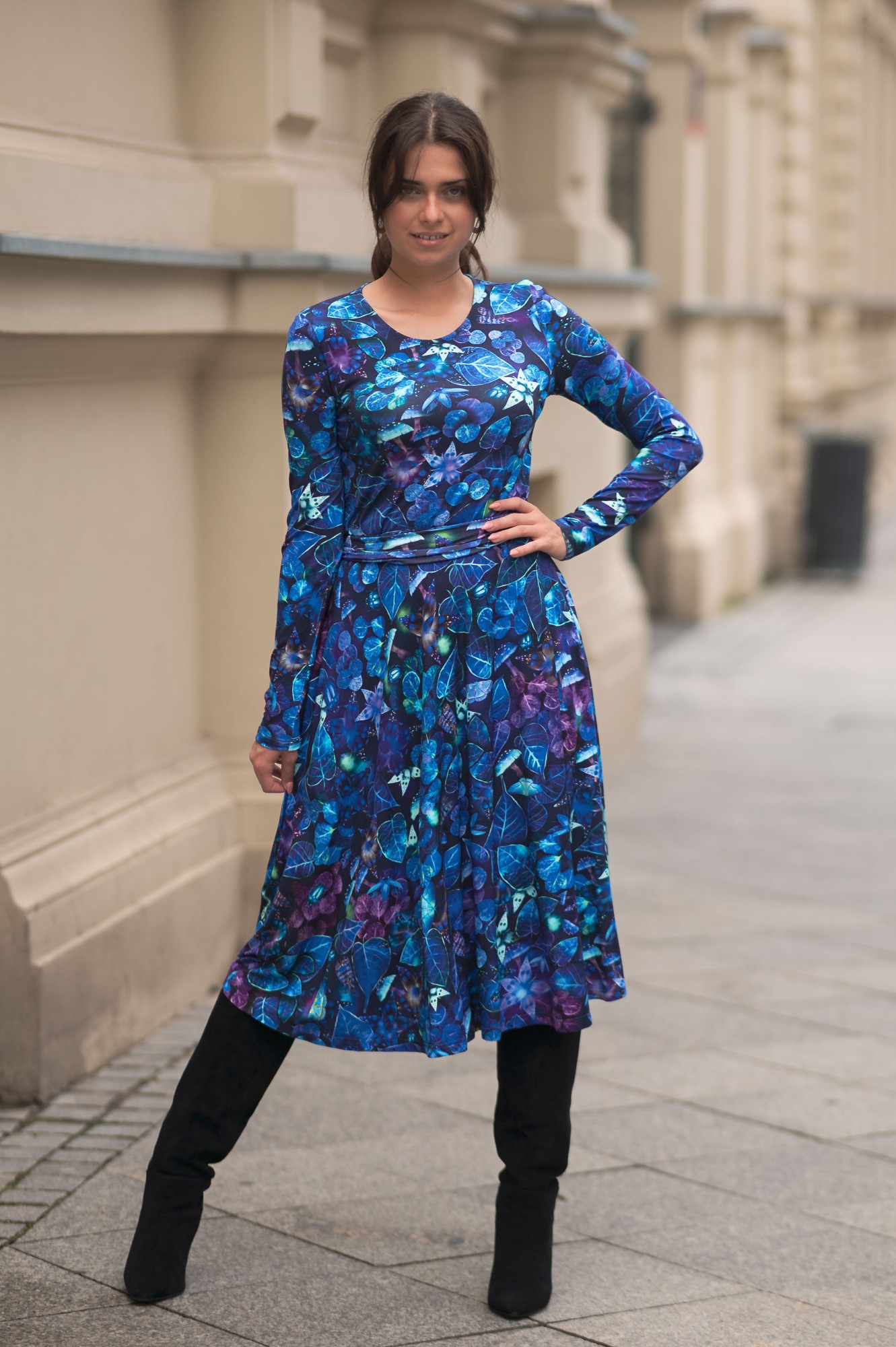 Sukienka wiskozowa SIMPLE - Sapphire mushroom