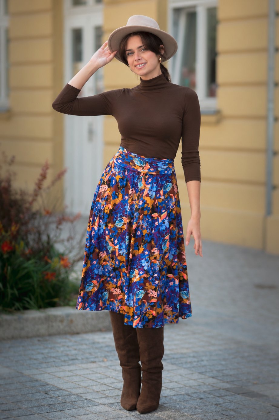 Spódnica wiskozowa MIDI - Szafirowy zachód