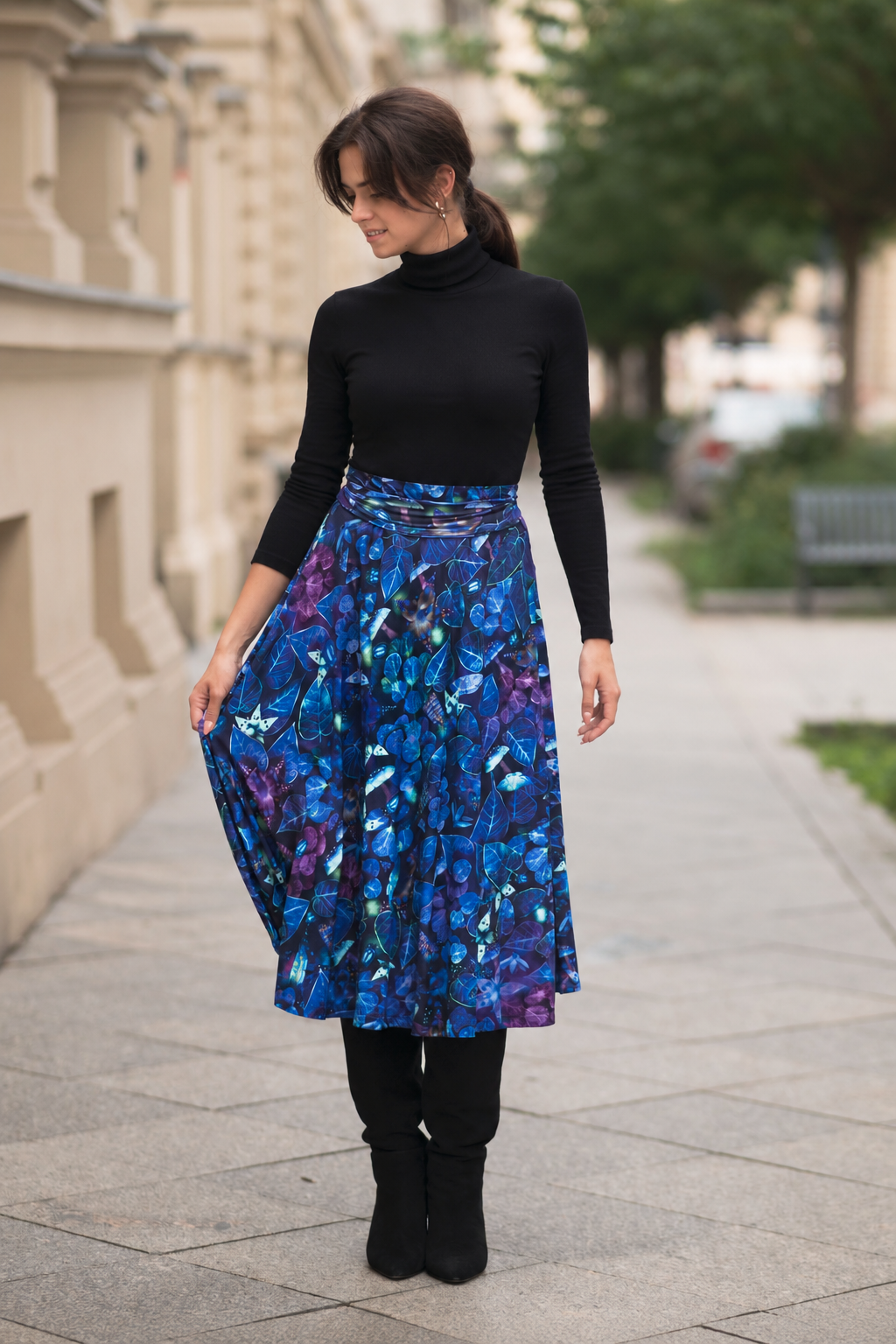 Spódnica wiskozowa MIDI - Sapphire mushroom