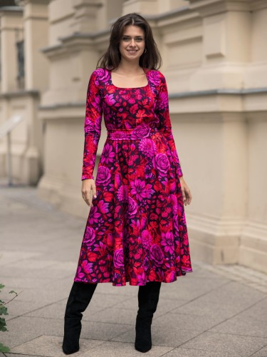 Sukienka bawełniana dekolt karo - Magenta