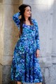Sukienka bawełniana dekolt karo - Aqua blue