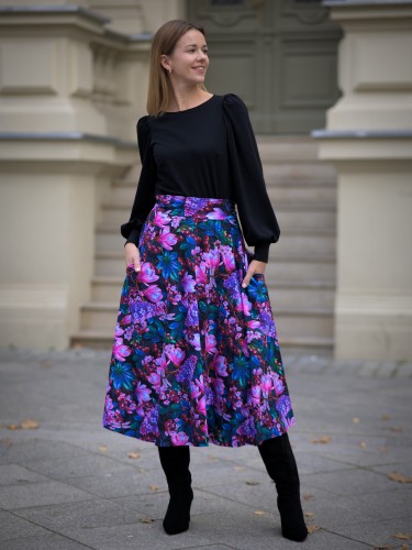 Kolorowa bawełniana spódnica MIDI w kwiaty - OKEE (50).jpg